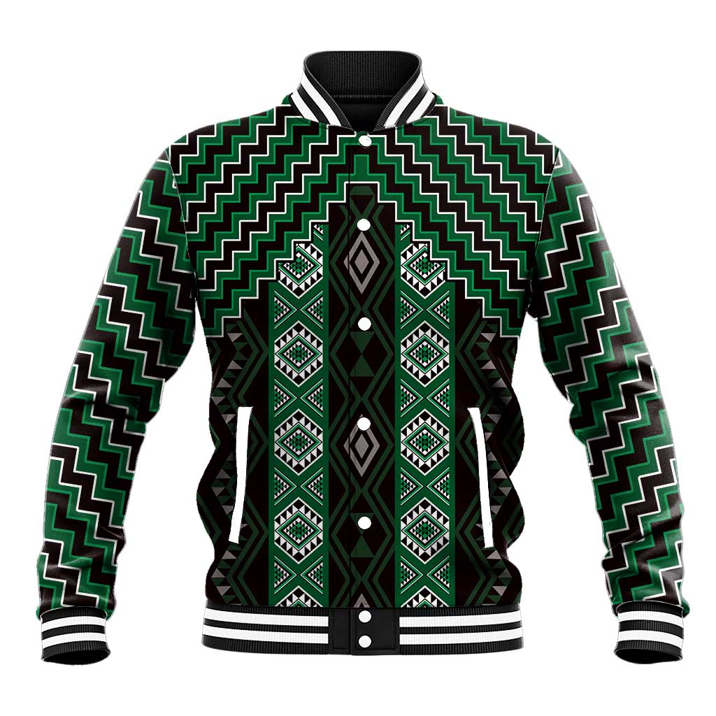 New Zealand Aotearoa Baseball Jacket Green Poutama With Taniko Pattern LT05 Unisex Green - Polynesian Pride