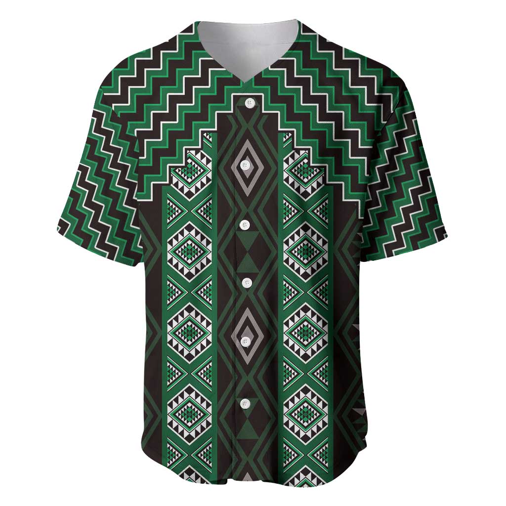 New Zealand Aotearoa Baseball Jersey Green Poutama With Taniko Pattern LT05 Green - Polynesian Pride