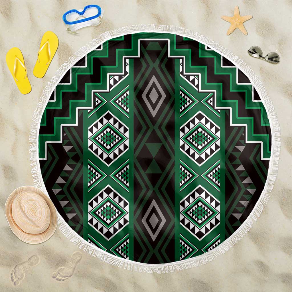 New Zealand Aotearoa Beach Blanket Green Poutama With Taniko Pattern LT05 One Size 150cm Green - Polynesian Pride