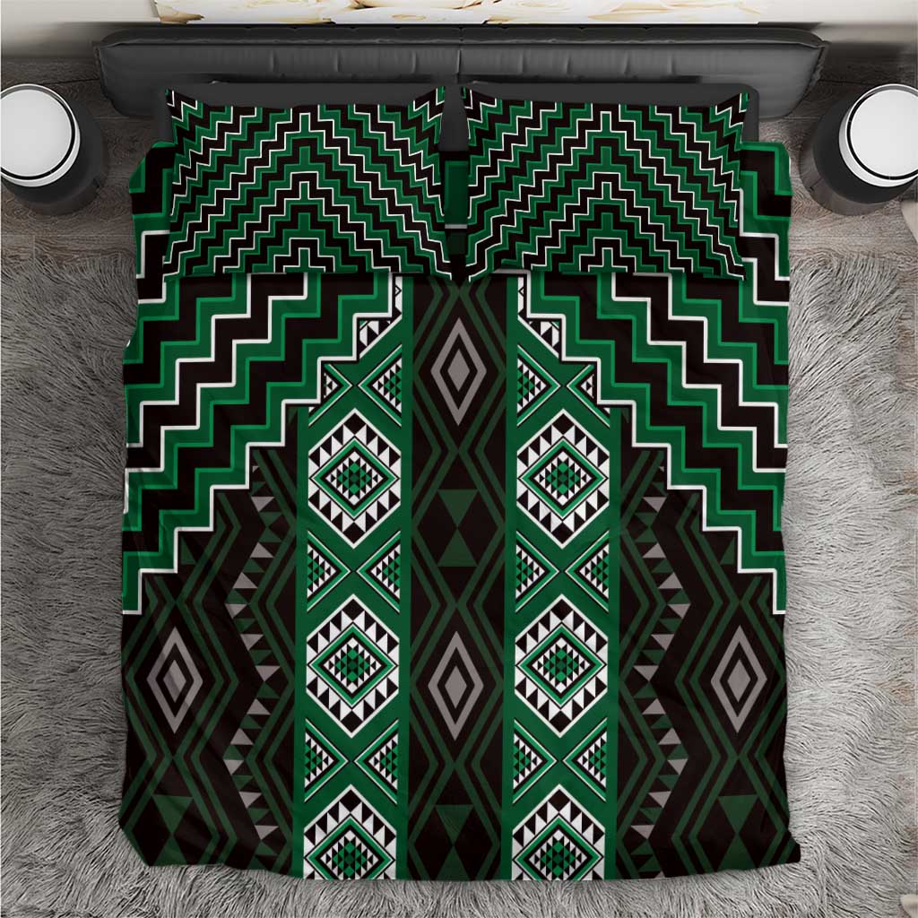 New Zealand Aotearoa Bedding Set Green Poutama With Taniko Pattern LT05 Green - Polynesian Pride