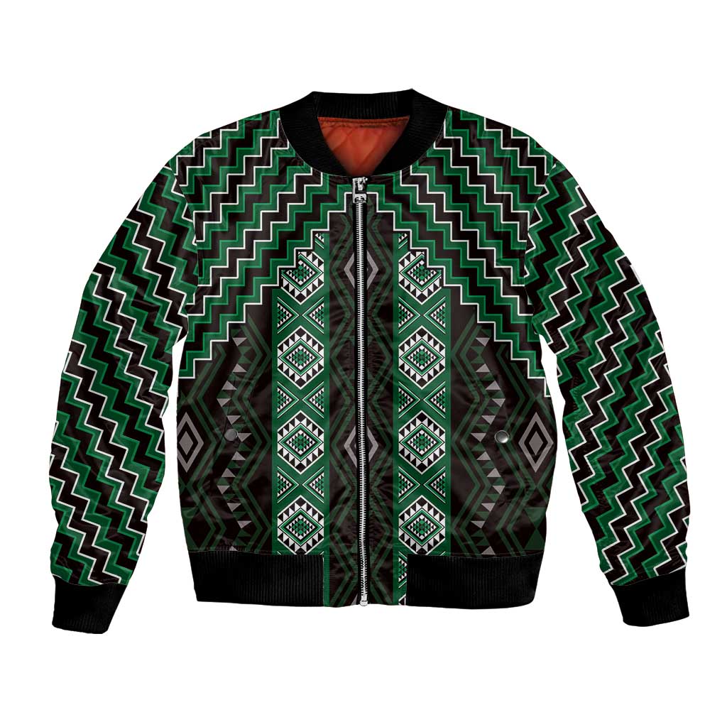 New Zealand Aotearoa Bomber Jacket Green Poutama With Taniko Pattern LT05 Unisex Green - Polynesian Pride