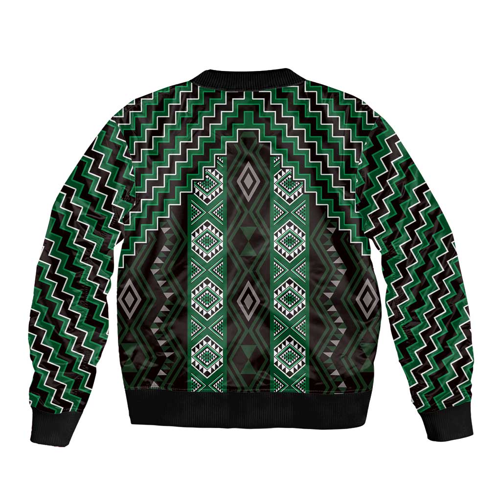 New Zealand Aotearoa Bomber Jacket Green Poutama With Taniko Pattern LT05 - Polynesian Pride