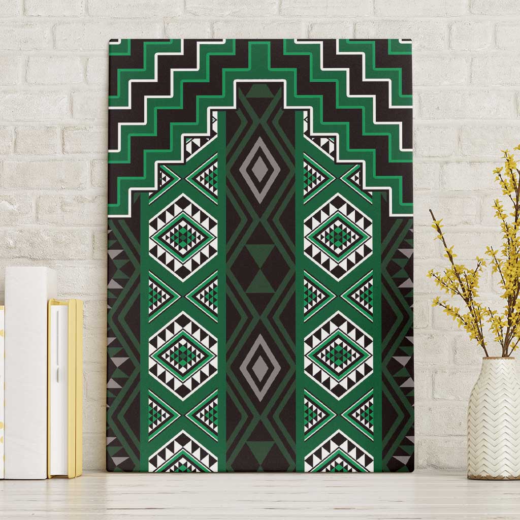 New Zealand Aotearoa Canvas Wall Art Green Poutama With Taniko Pattern LT05