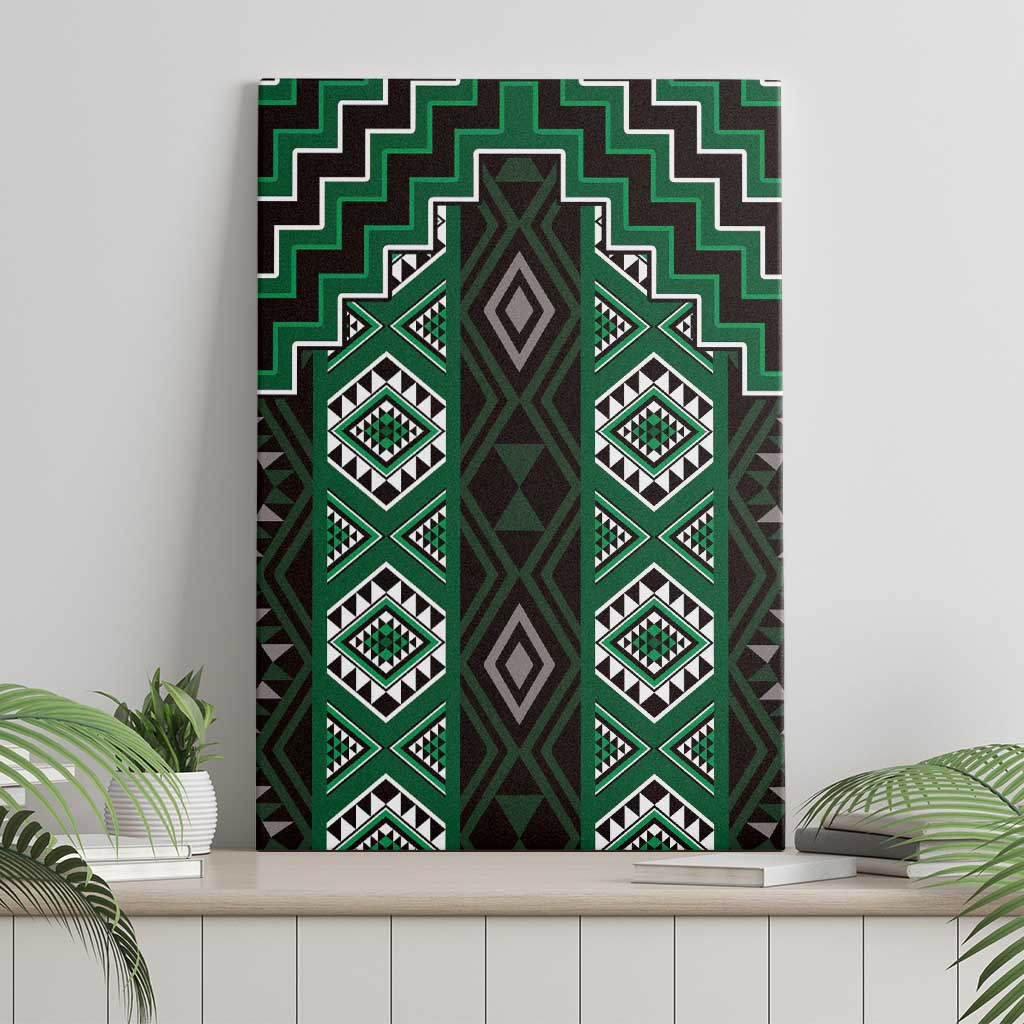 New Zealand Aotearoa Canvas Wall Art Green Poutama With Taniko Pattern LT05 - Polynesian Pride