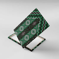 New Zealand Aotearoa Canvas Wall Art Green Poutama With Taniko Pattern LT05 With Frame Green - Polynesian Pride