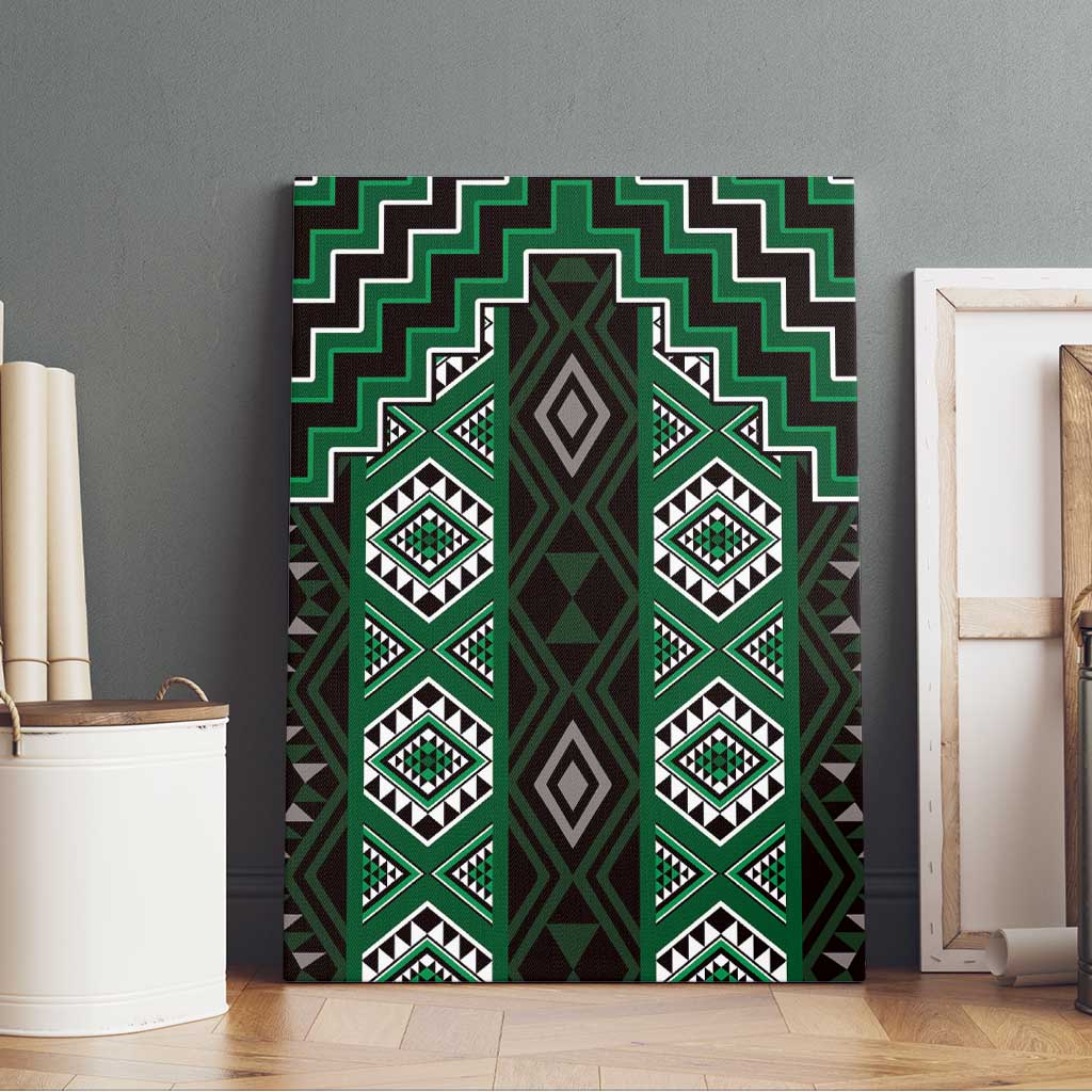 New Zealand Aotearoa Canvas Wall Art Green Poutama With Taniko Pattern LT05 - Polynesian Pride