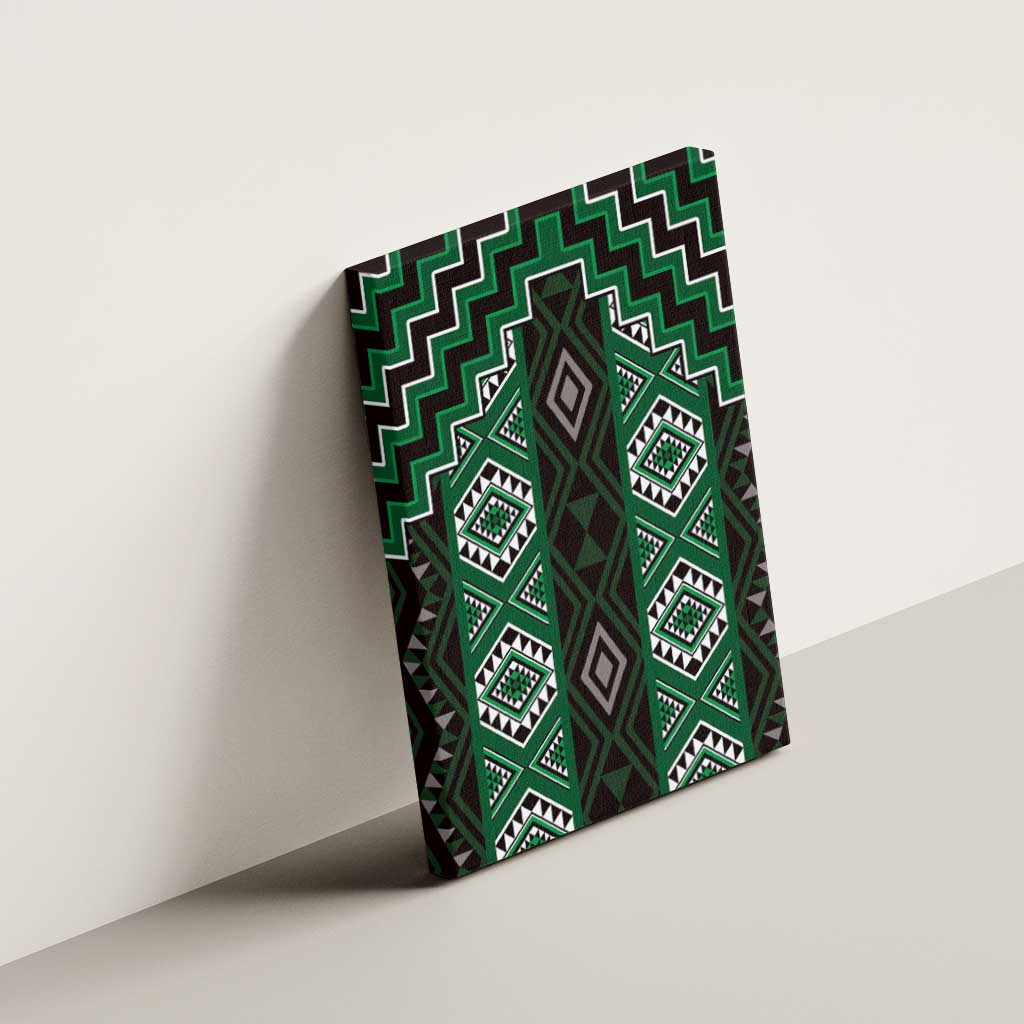 New Zealand Aotearoa Canvas Wall Art Green Poutama With Taniko Pattern LT05 - Polynesian Pride