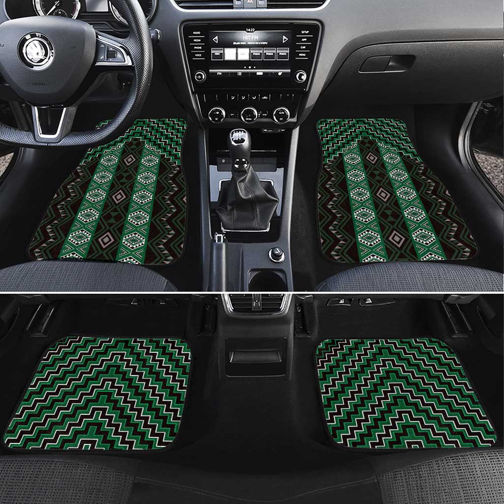 New Zealand Aotearoa Car Mats Green Poutama With Taniko Pattern LT05 Set 4pcs Green - Polynesian Pride