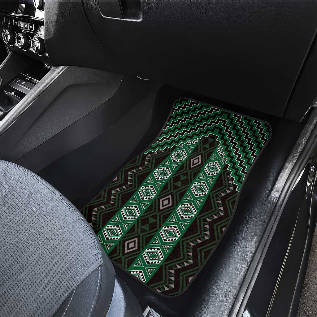 New Zealand Aotearoa Car Mats Green Poutama With Taniko Pattern LT05 - Polynesian Pride