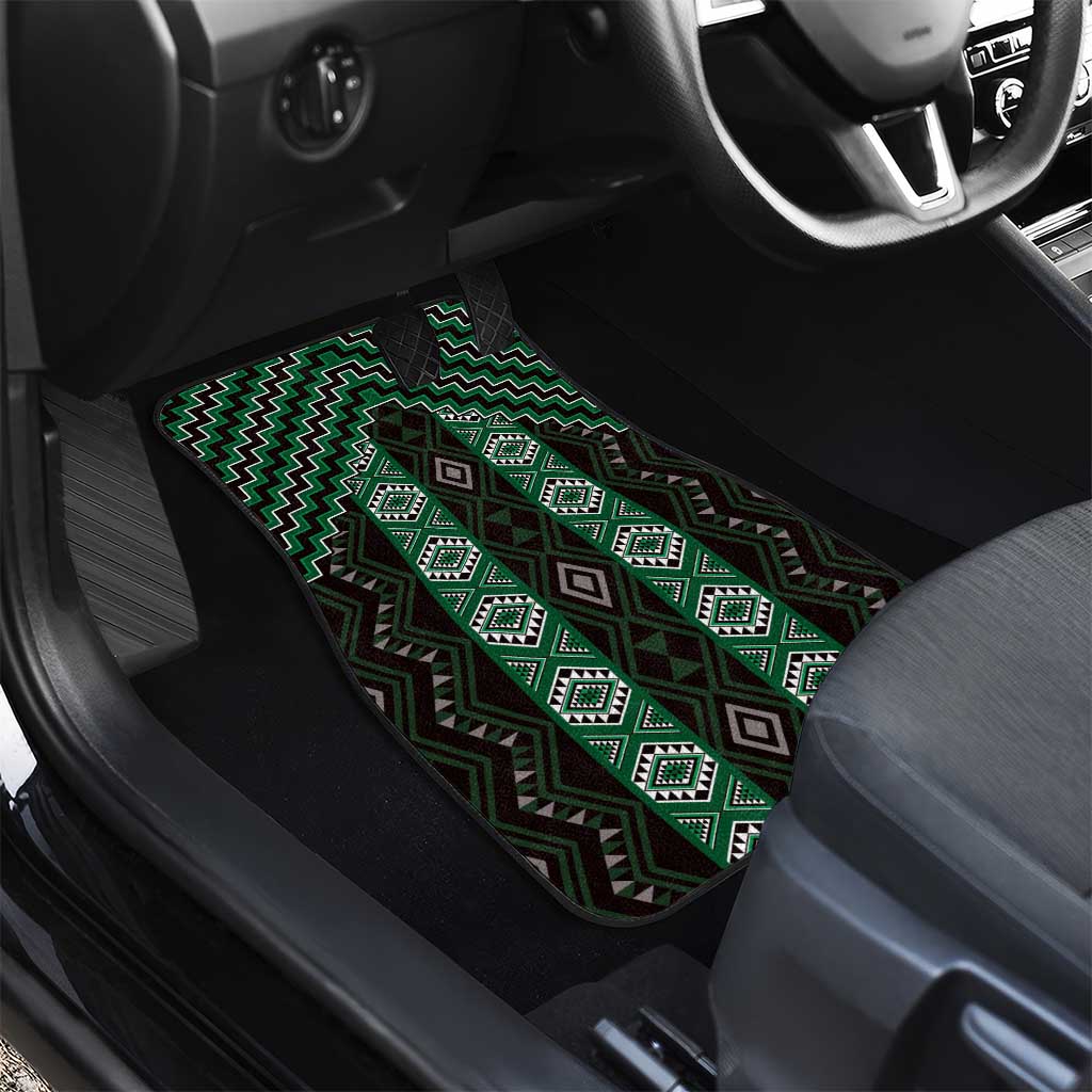 New Zealand Aotearoa Car Mats Green Poutama With Taniko Pattern LT05 - Polynesian Pride