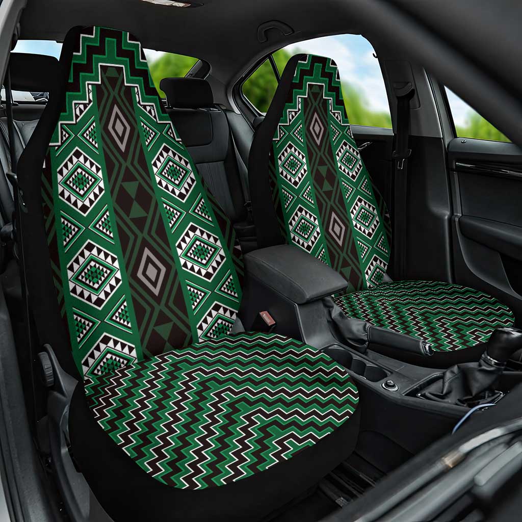 New Zealand Aotearoa Car Seat Cover Green Poutama With Taniko Pattern LT05 One Size Green - Polynesian Pride