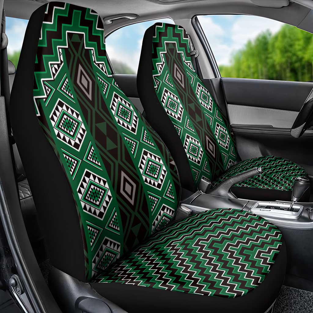 New Zealand Aotearoa Car Seat Cover Green Poutama With Taniko Pattern LT05 - Polynesian Pride