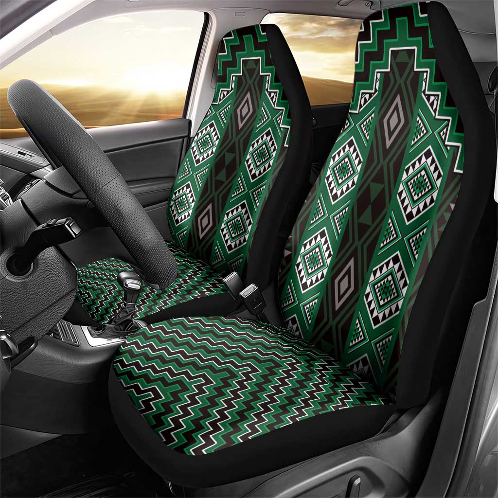 New Zealand Aotearoa Car Seat Cover Green Poutama With Taniko Pattern LT05 - Polynesian Pride