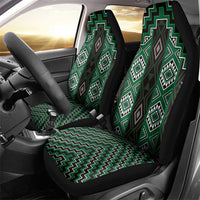 New Zealand Aotearoa Car Seat Cover Green Poutama With Taniko Pattern LT05 - Polynesian Pride
