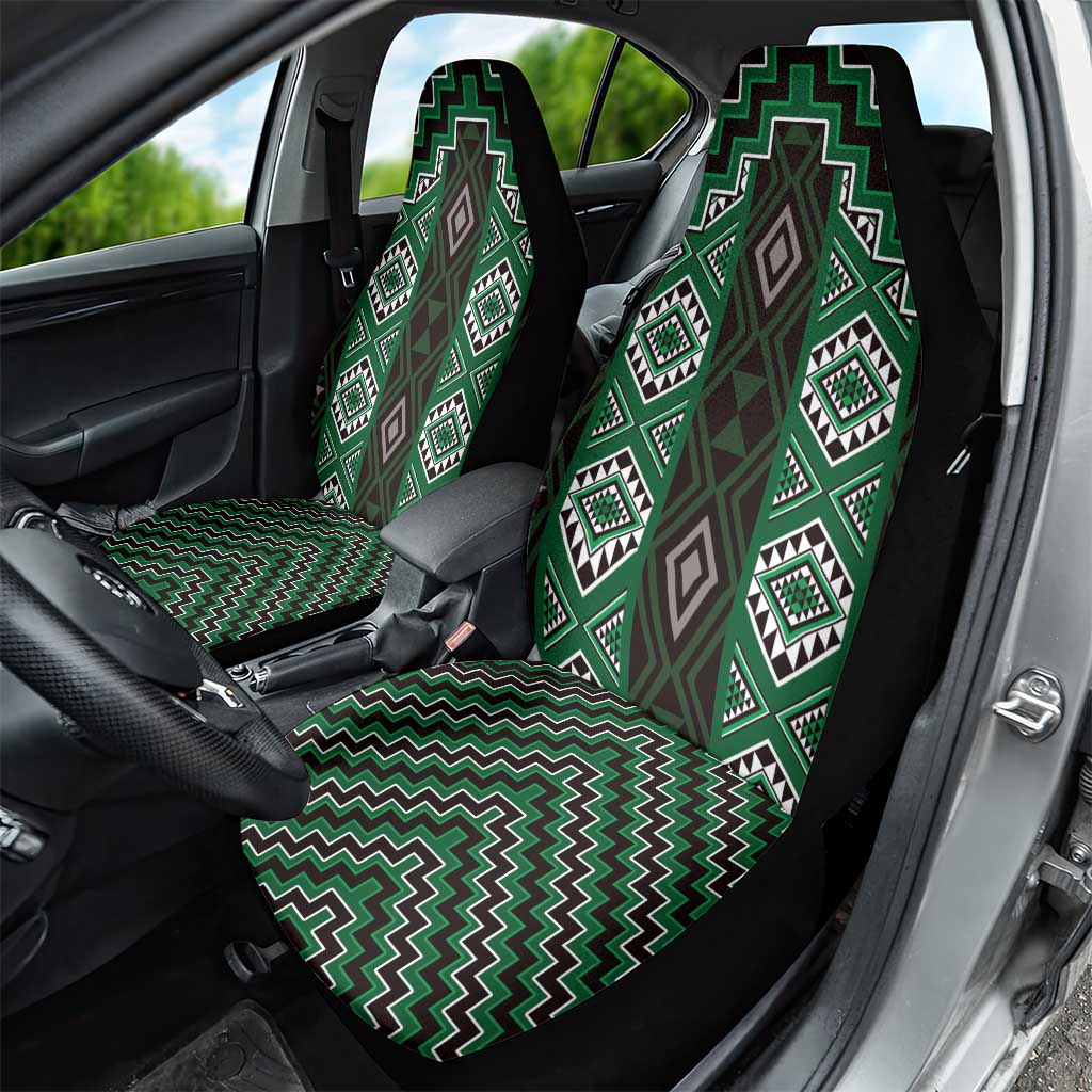 New Zealand Aotearoa Car Seat Cover Green Poutama With Taniko Pattern LT05 - Polynesian Pride