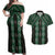 New Zealand Aotearoa Couples Matching Off Shoulder Maxi Dress and Hawaiian Shirt Green Poutama With Taniko Pattern LT05