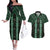 New Zealand Aotearoa Couples Matching Off The Shoulder Long Sleeve Dress and Hawaiian Shirt Green Poutama With Taniko Pattern