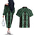 New Zealand Aotearoa Couples Matching Off The Shoulder Long Sleeve Dress and Hawaiian Shirt Green Poutama With Taniko Pattern