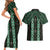 New Zealand Aotearoa Couples Matching Short Sleeve Bodycon Dress and Hawaiian Shirt Green Poutama With Taniko Pattern