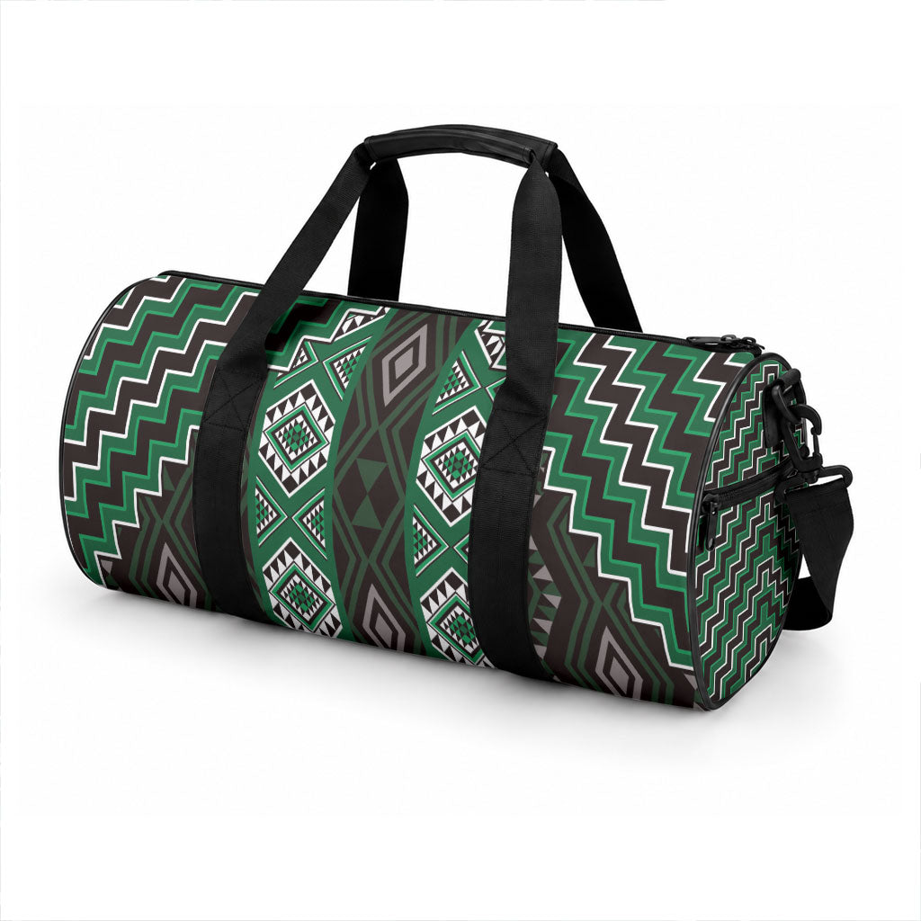 New Zealand Aotearoa Duffle Bag Green Poutama With Taniko Pattern LT05 - Polynesian Pride