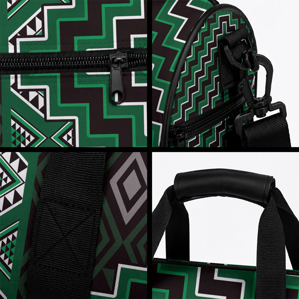 New Zealand Aotearoa Duffle Bag Green Poutama With Taniko Pattern LT05 - Polynesian Pride