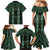 New Zealand Aotearoa Family Matching Mermaid Dress and Hawaiian Shirt Green Poutama With Taniko Pattern LT05