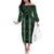 New Zealand Aotearoa Family Matching Off The Shoulder Long Sleeve Dress and Hawaiian Shirt Green Poutama With Taniko Pattern