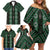 New Zealand Aotearoa Family Matching Off Shoulder Short Dress and Hawaiian Shirt Green Poutama With Taniko Pattern LT05