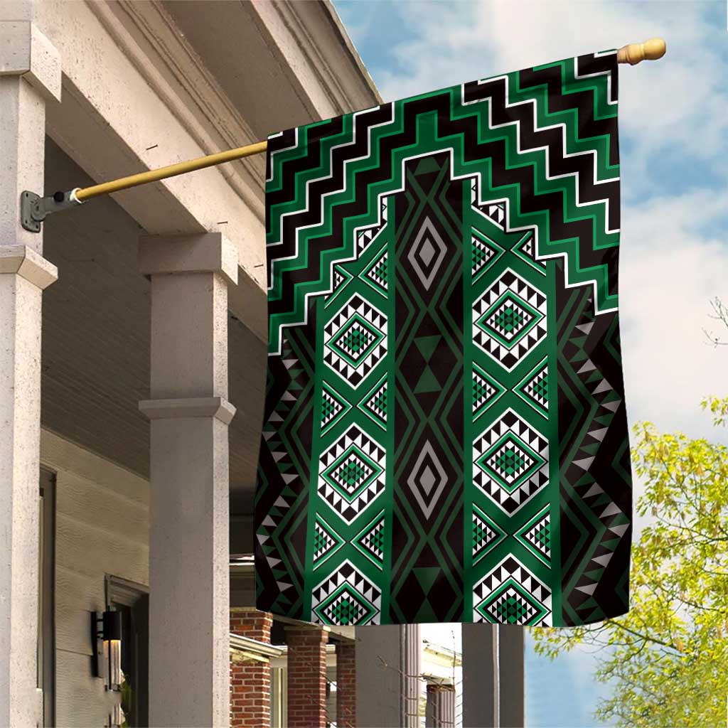 New Zealand Aotearoa Garden Flag Green Poutama With Taniko Pattern LT05 House Flag Green - Polynesian Pride