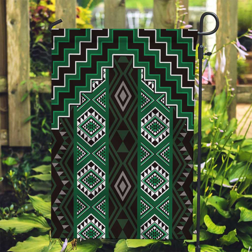 New Zealand Aotearoa Garden Flag Green Poutama With Taniko Pattern LT05 Garden Flag Green - Polynesian Pride