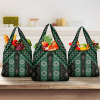 New Zealand Aotearoa Grocery Bag Green Poutama With Taniko Pattern LT05 3-pack One Size Green - Polynesian Pride
