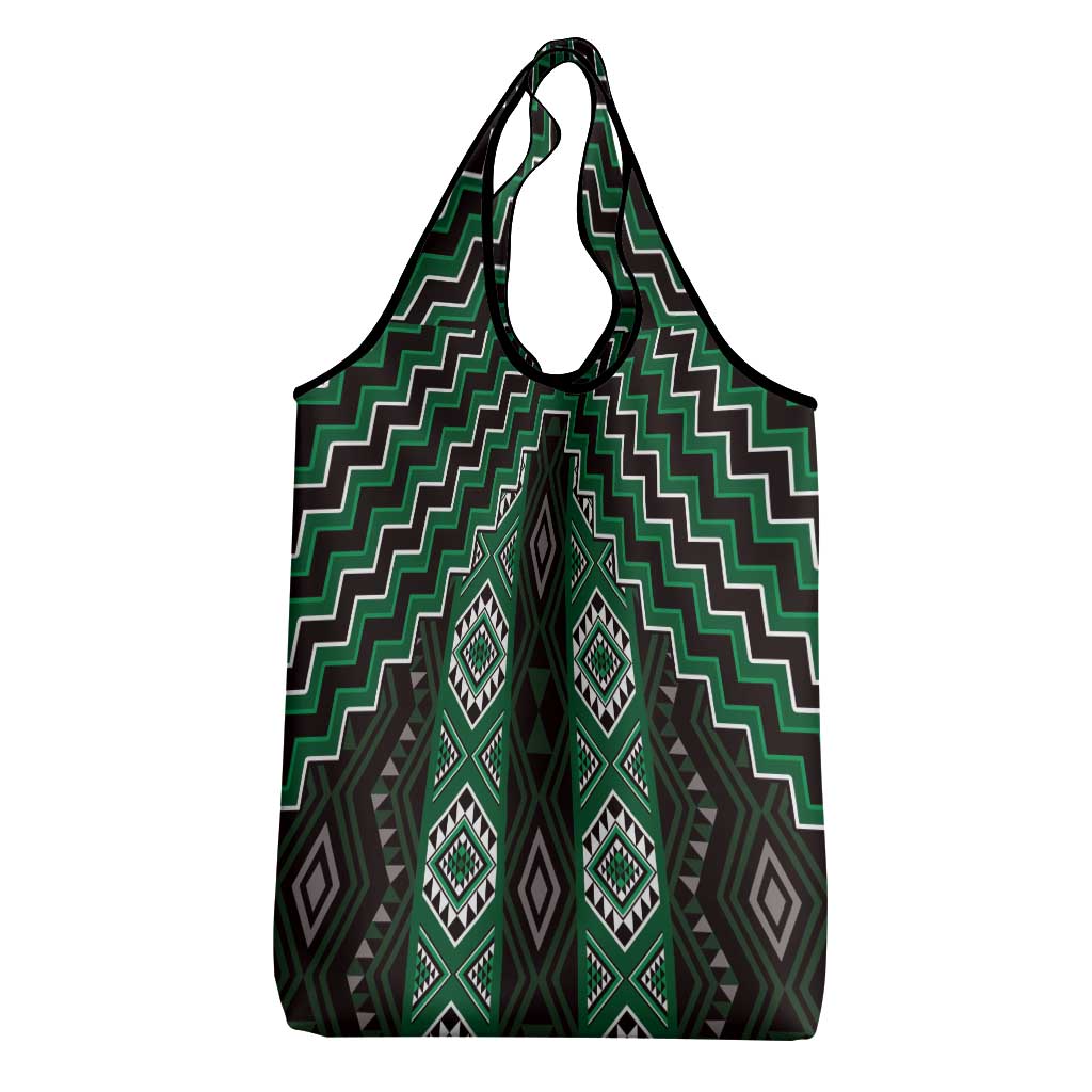 New Zealand Aotearoa Grocery Bag Green Poutama With Taniko Pattern LT05 - Polynesian Pride