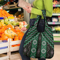 New Zealand Aotearoa Grocery Bag Green Poutama With Taniko Pattern LT05 - Polynesian Pride