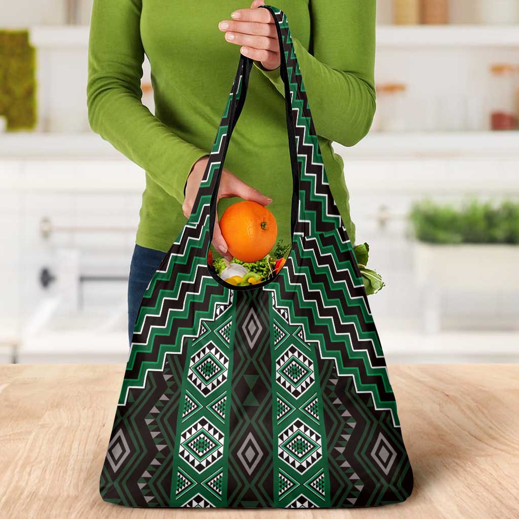 New Zealand Aotearoa Grocery Bag Green Poutama With Taniko Pattern LT05 - Polynesian Pride