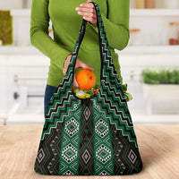 New Zealand Aotearoa Grocery Bag Green Poutama With Taniko Pattern LT05 - Polynesian Pride