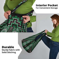 New Zealand Aotearoa Grocery Bag Green Poutama With Taniko Pattern LT05 - Polynesian Pride