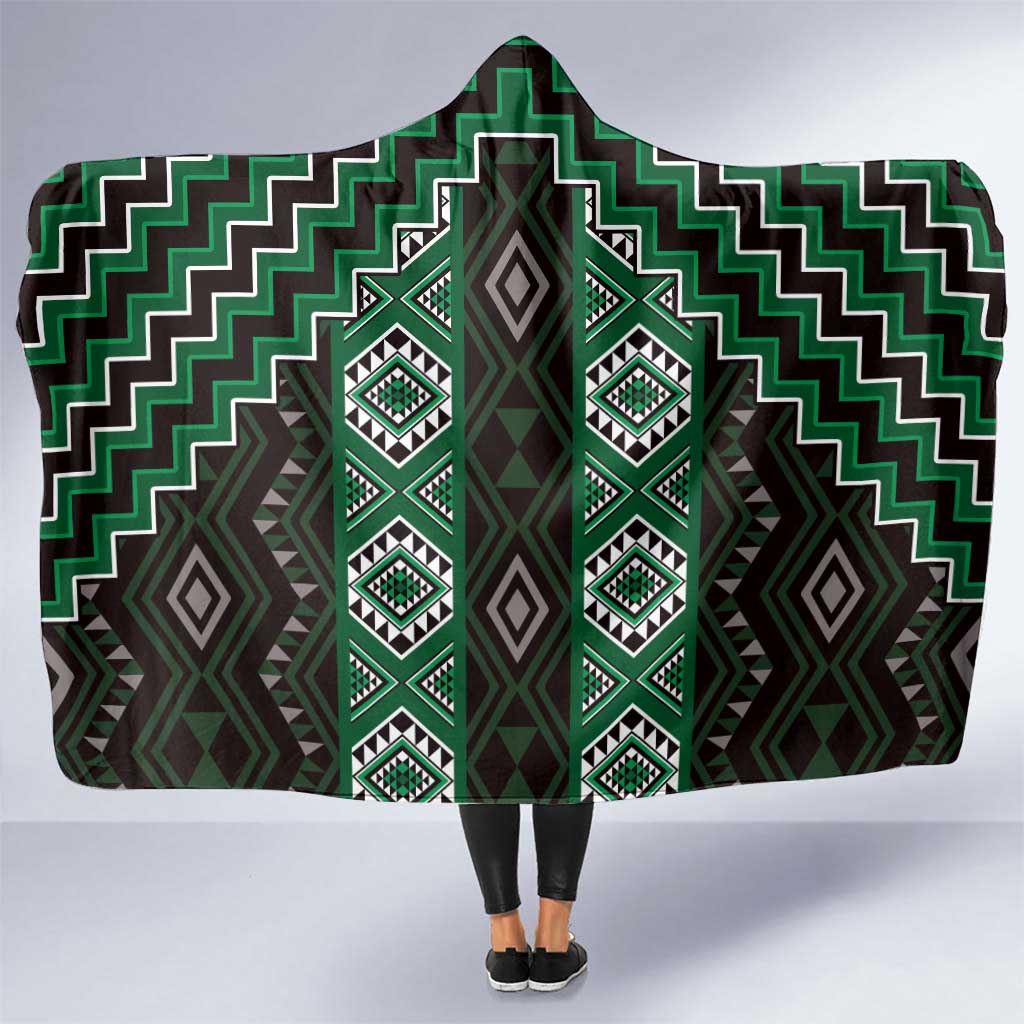 New Zealand Aotearoa Hooded Blanket Green Poutama With Taniko Pattern LT05 One Size Green - Polynesian Pride