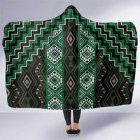 New Zealand Aotearoa Hooded Blanket Green Poutama With Taniko Pattern LT05 One Size Green - Polynesian Pride