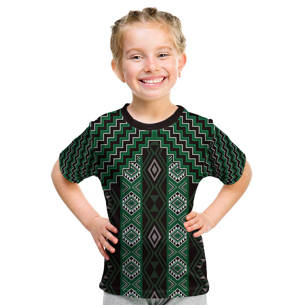New Zealand Aotearoa Kid T Shirt Green Poutama With Taniko Pattern LT05 Green - Polynesian Pride