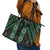 New Zealand Aotearoa Leather Tote Bag Green Poutama With Taniko Pattern LT05