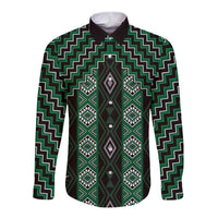 New Zealand Aotearoa Long Sleeve Button Shirt Green Poutama With Taniko Pattern LT05 Unisex Green - Polynesian Pride