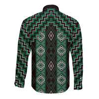 New Zealand Aotearoa Long Sleeve Button Shirt Green Poutama With Taniko Pattern LT05 - Polynesian Pride