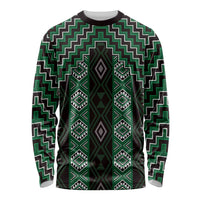 New Zealand Aotearoa Long Sleeve Shirt Green Poutama With Taniko Pattern LT05 Unisex Green - Polynesian Pride