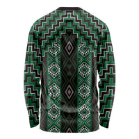 New Zealand Aotearoa Long Sleeve Shirt Green Poutama With Taniko Pattern LT05 - Polynesian Pride