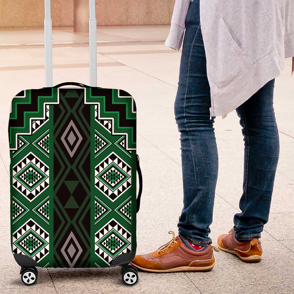 New Zealand Aotearoa Luggage Cover Green Poutama With Taniko Pattern LT05 Green - Polynesian Pride