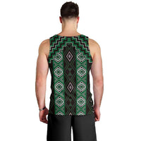 New Zealand Aotearoa Men Tank Top Green Poutama With Taniko Pattern LT05 - Polynesian Pride