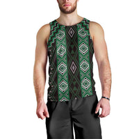 New Zealand Aotearoa Men Tank Top Green Poutama With Taniko Pattern LT05 - Polynesian Pride