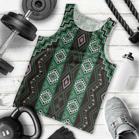 New Zealand Aotearoa Men Tank Top Green Poutama With Taniko Pattern LT05 - Polynesian Pride