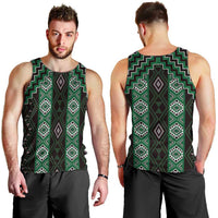 New Zealand Aotearoa Men Tank Top Green Poutama With Taniko Pattern LT05 - Polynesian Pride