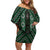 New Zealand Aotearoa Off Shoulder Short Dress Green Poutama With Taniko Pattern LT05